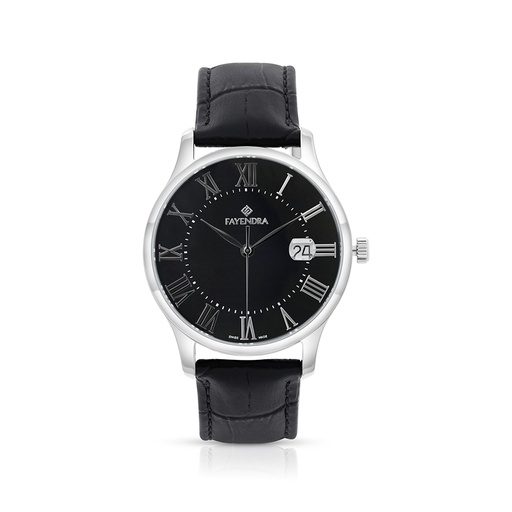 [WAT3100000BLKW100] Stainless Steel 316 Watch Silver Color Embedded With Black Leather For Men - BLACK MOP DIAL