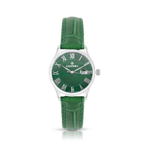 [WAT3100000GRNW101] ساعة ستانلس ستيل عيار 316 بلون فضي جلد أخضر GREEN DIAL