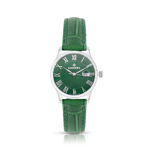 [WAT3100000GRNW101] Stainless Steel 316 Watch Silver Color Embedded With Green Leather - GREEN MOP DIAL