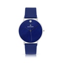 ساعة رجالي ستانلس ستيل عيار 316 بلون فضي جلد أزرق BLUE DIAL