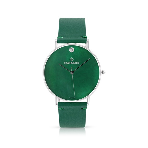 [WAT3100000GRNW106] Stainless Steel 316 Watch Silver Color Embedded With Green Leather For Men - GREEN MOP DIAL