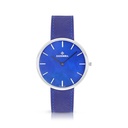 ساعة رجالي ستانلس ستيل عيار 316 بلون فضي جلد أزرق BLUE DIAL