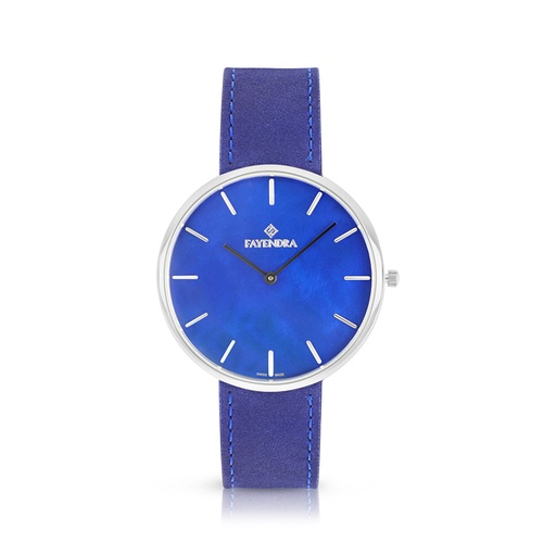 [WAT3100000BLUW107] Stainless Steel 316 Watch Silver Color Embedded With Blue Leather For Men - BLUE MOP DIAL