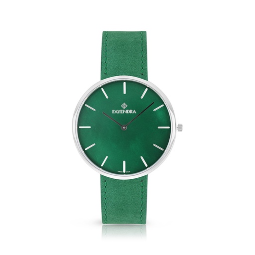 [WAT3100000GRNW107] Stainless Steel 316 Watch Silver Color Embedded With Green Leather For Men - GREEN MOP DIAL
