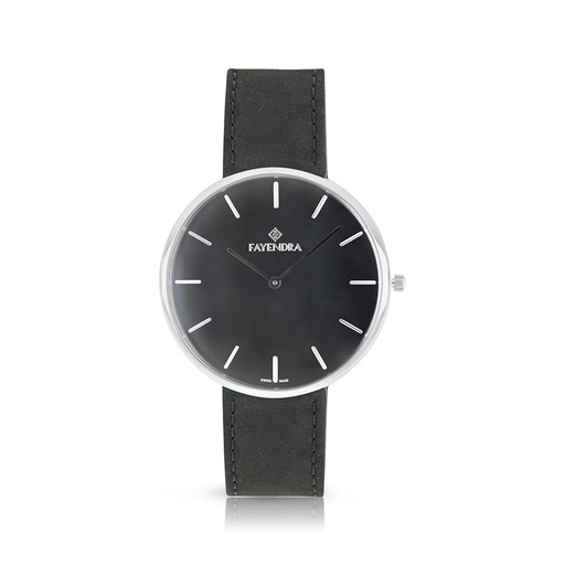 [WAT3100000BLKW107] Stainless Steel 316 Watch Silver Color Embedded With Black Leather For Men - BLACK MOP DIAL