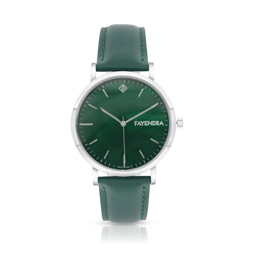 [WAT3100000GRNW109] Stainless Steel 316 Watch Silver Color Embedded With Green Leather For Men - GREEN MOP DIAL