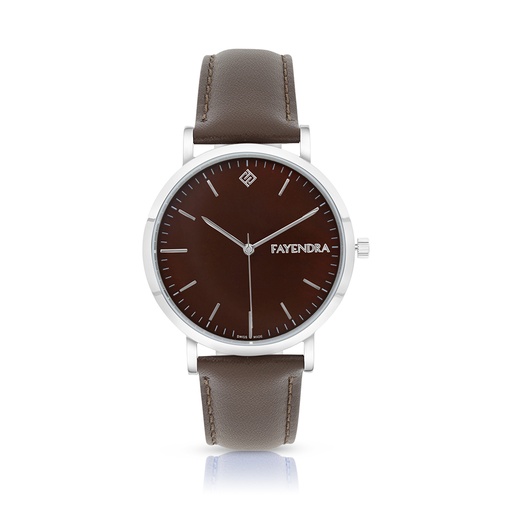 [WAT3100000BRNW109] Stainless Steel 316 Watch Silver Color Embedded With Brown Leather For Men - BROWN MOP DIAL