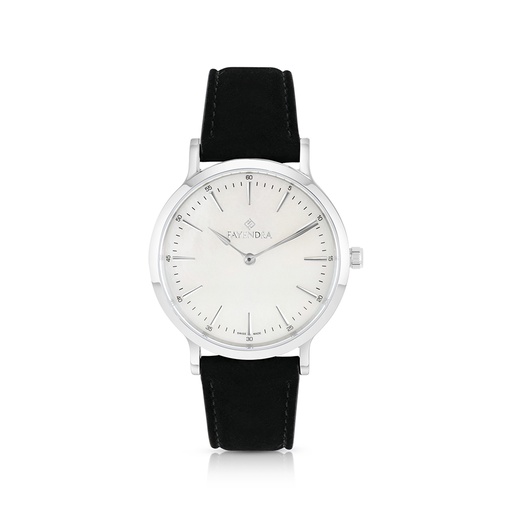 [WAT3100000MOPW110] Stainless Steel 316 Watch Silver Color Embedded With Black Leather For Men - WHITE MOP DIAL