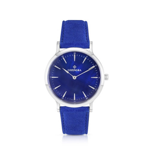 [WAT3100000BLUW110] Stainless Steel 316 Watch Silver Color Embedded With Blue Leather For Men - BLUE MOP DIAL