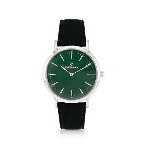 [WAT3100000GRNW110] Stainless Steel 316 Watch Silver Color Embedded With Black Leather For Men - GREEN MOP DIAL