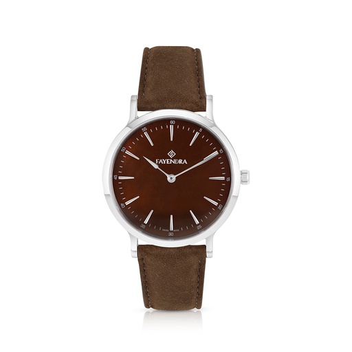 [WAT3100000BRNW110] Stainless Steel 316 Watch Silver Color Embedded With Brown Leather For Men - BROWN MOP DIAL