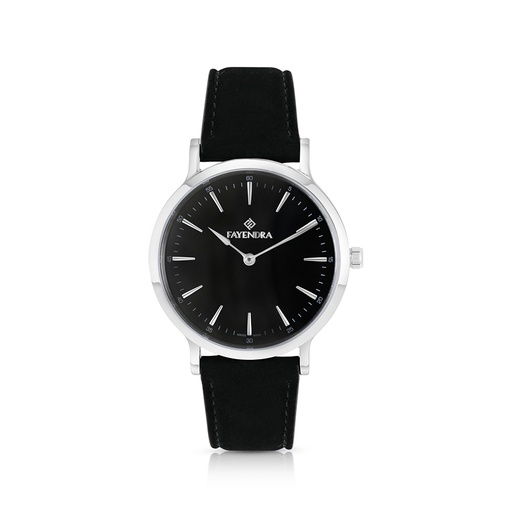[WAT3100000BLKW110] Stainless Steel 316 Watch Silver Color Embedded With Black Leather For Men - BLACK MOP DIAL