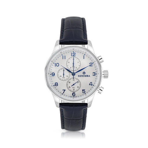 [WAT3100000MOPW111] Stainless Steel 316 Watch Silver Color Embedded With Blue Leather For Men - WHITE MOP DIAL