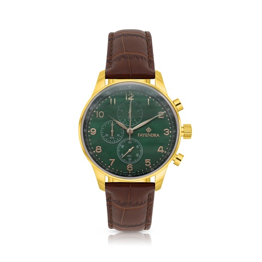 [WAT3300000GRNW111] ساعة رجالي ستانلس ستيل عيار 316 بلون ذهبي روز جلد بني GREEN DIAL