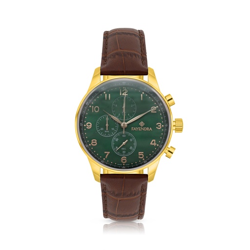 [WAT3300000GRNW111] Stainless Steel 316 Watch Rose Gold Color Embedded With Brown Leather - GREEN MOP DIAL