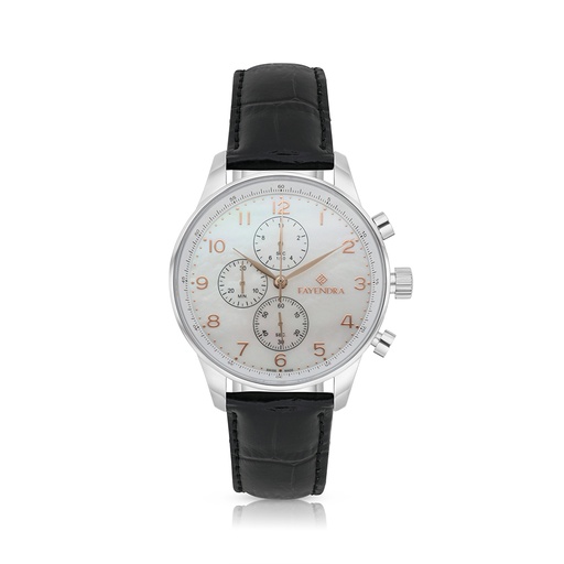 [WAT3100001MOPW111] Stainless Steel 316 Watch Silver Color Embedded With Black Leather For Men - WHITE MOP DIAL
