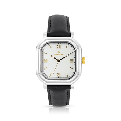 [WAT3400000MOPW112] Stainless Steel 316 Watch Silver And Rose Gold Color Embedded With Black Leather For Men - WHITE MOP DIAL