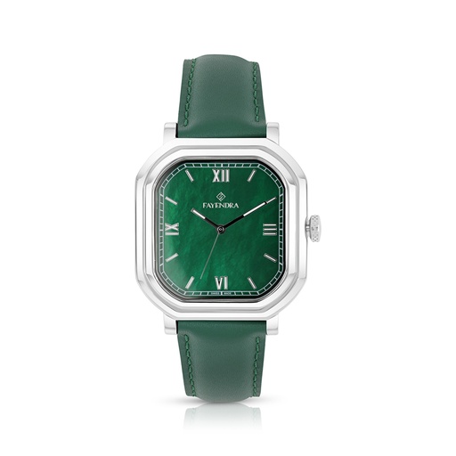[WAT3100000GRNW112] Stainless Steel 316 Watch Silver Color Embedded With Green Leather For Men - GREEN MOP DIAL