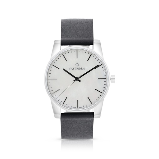 [WAT3100000MOPW113] Stainless Steel 316 Watch Silver Color Embedded With Black Leather For Men - WHITE MOP DIAL
