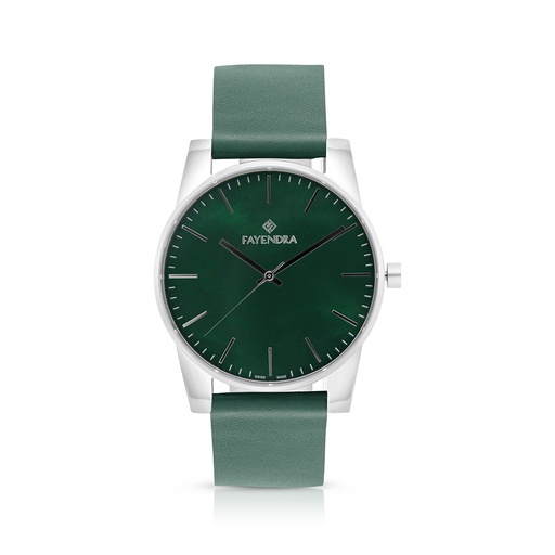 [WAT3100000GRNW113] Stainless Steel 316 Watch Silver Color Embedded With Green Leather For Men - GREEN MOP DIAL