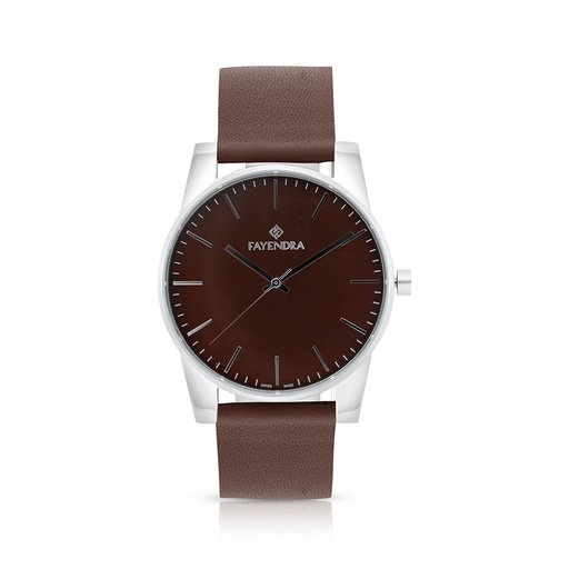 [WAT3100000BRNW113] Stainless Steel 316 Watch Silver Color Embedded With Brown Leather For Men - BROWN MOP DIAL