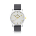 ساعة رجالي ستانلس ستيل عيار 316 بلون فضي و ذهبي جلد اسود WHITE DIAL