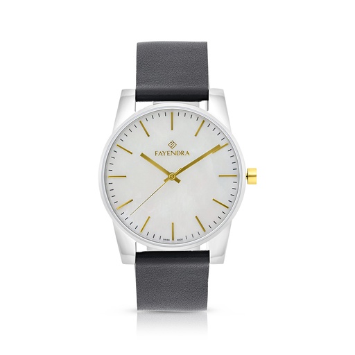 [WAT3400000MOPW113] Stainless Steel 316 Watch Silver And Rose Gold Color Embedded With Black Leather For Men - WHITE MOP DIAL