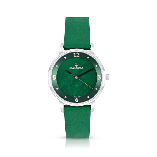 [WAT3100000GRNW115] Stainless Steel 316 Watch Silver Color Embedded With Green Leather - GREEN MOP DIAL