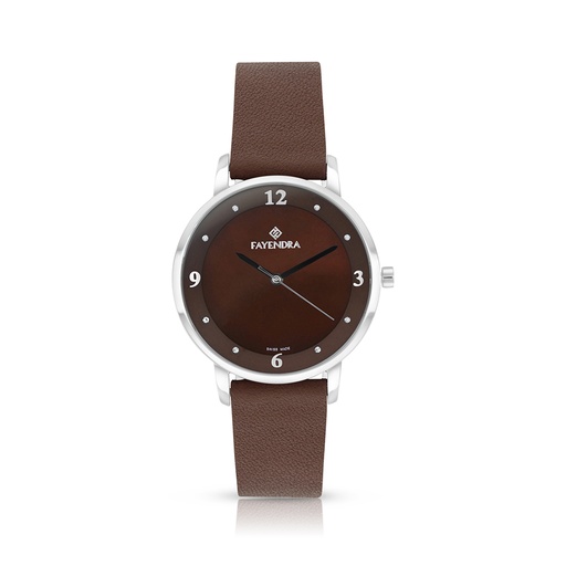 [WAT3100000BRNW115] Stainless Steel 316 Watch Silver Color Embedded With Brown Leather - BROWN MOP DIAL