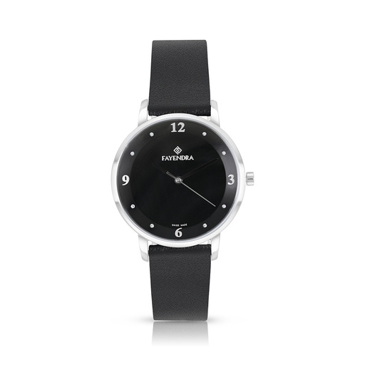 [WAT3100000BLKW115] Stainless Steel 316 Watch Silver Color Embedded With Black Leather - BLACK MOP DIAL