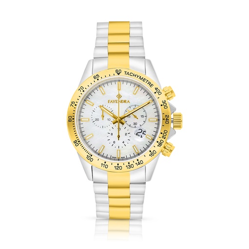 [WAT3400000MOPW118] Stainless Steel 316 Watch Silver And Golden Color For Men - WHITE MOP DIAL