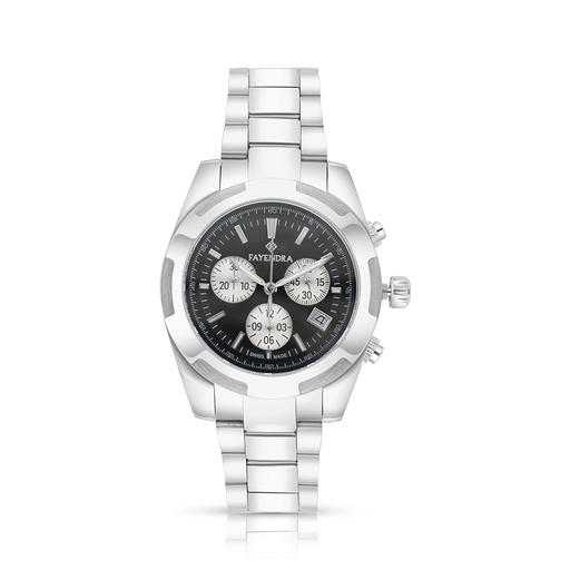[WAT31BLK02SILW120] Stainless Steel 316L Watch Silver Color For Men - black metal dial 