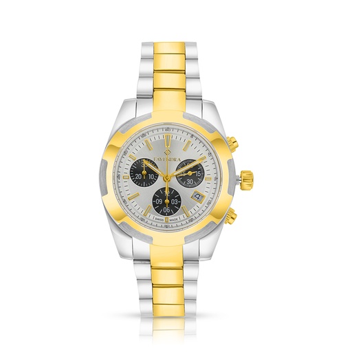[WAT34BLK03SILW120] Stainless Steel 316L Watch Silver And Golden Color For Men - silver metal dial 