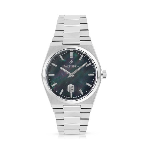 [WAT3100000BLKW121] Stainless Steel 316L Watch Silver Color For Men - black MOP dial 