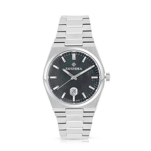 [WAT3100002BLKW121] Stainless Steel 316L Watch Silver Color For Men - black MOP dial 