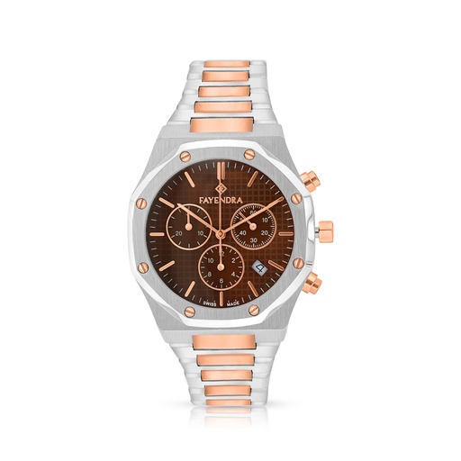 [WAT3500000COFW124] Stainless Steel 316L Watch Silver And Rose Gold Color For Men - coffee MOP dial 