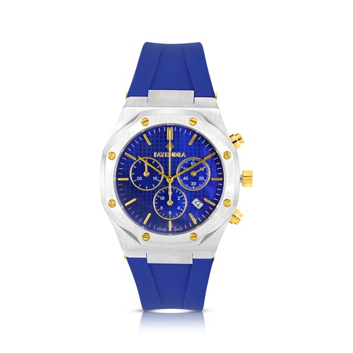 [WAT3400000BLUW125] Stainless Steel 316L Watch Silver And Golden Color Embedded With Blue Rubber For Men - blue MOP dial 