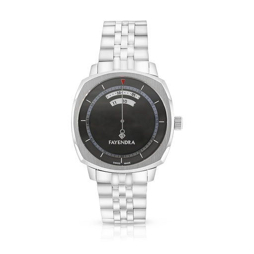 [WAT3100000BLKW127] Stainless Steel 316L Watch Silver Color For Men - black metal dial 