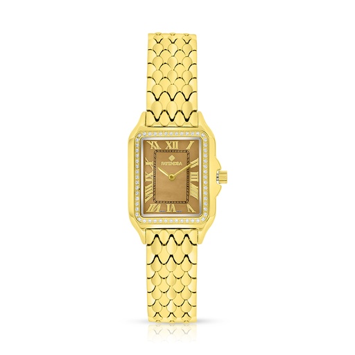 [WAT32WCZ00GODW128] Stainless Steel 316L Watch Golden Color With White Zircon - light gold MOP dial 