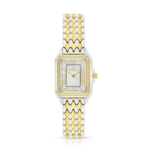 [WAT34WCZ00MOPW128] Stainless Steel 316L Watch Silver And Golden Color With White Zircon - white MOP dial 