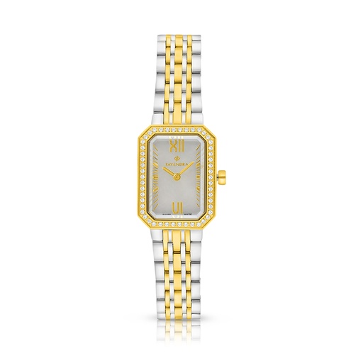 [WAT34WCZ00MOPW135] Stainless Steel 316L Watch Silver And Golden Color With White Zircon - white MOP dial 