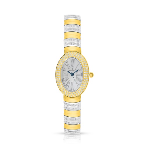 [WAT34WCZ00MOPW136] Stainless Steel 316L Watch Silver And Golden Color Embedded With White Zircon - white MOP dial 