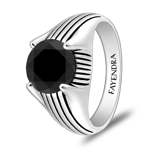 Sterling Silver 925 Ring Rhodium And Black Plated Embedded With Black Spinal For Men