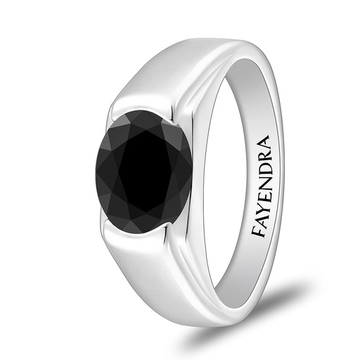 Sterling Silver 925 Ring Rhodium Plated Embedded With Black Spinal For Men