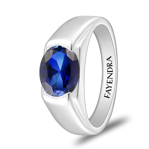 Sterling Silver 925 Ring Rhodium Plated Embedded With Sapphire Corundum For Men