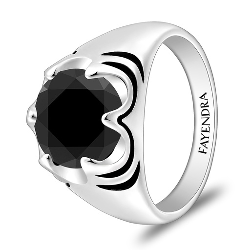 Sterling Silver 925 Ring Rhodium And Black Plated Embedded With Black Spinal For Men