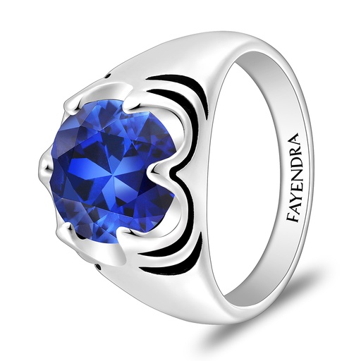 Sterling Silver 925 Ring Rhodium And Black Plated Embedded With Sapphire Corundum For Men
