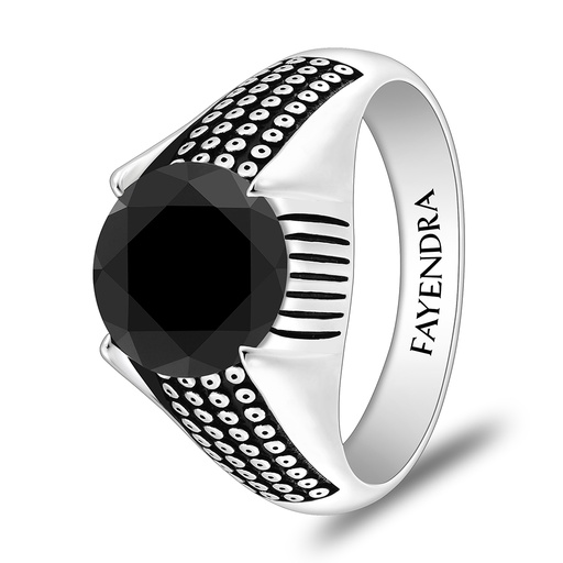 Sterling Silver 925 Ring Rhodium And Black Plated Embedded With Black Spinal For Men