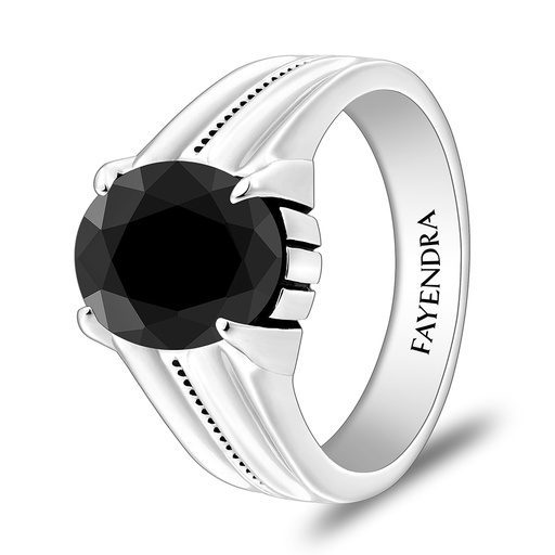 Sterling Silver 925 Ring Rhodium And Black Plated Embedded With Black Spinal For Men