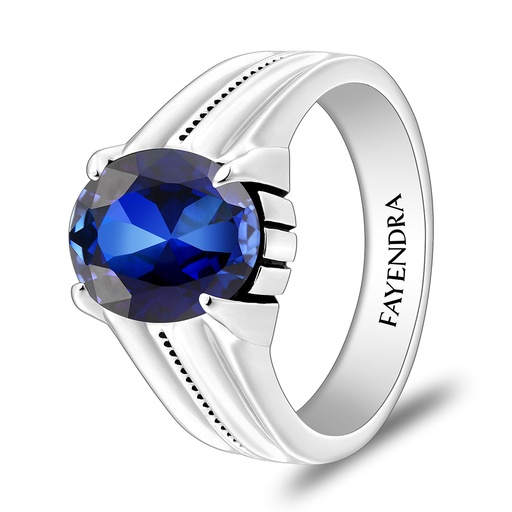 Sterling Silver 925 Ring Rhodium And Black Plated Embedded With Sapphire Corundum For Men